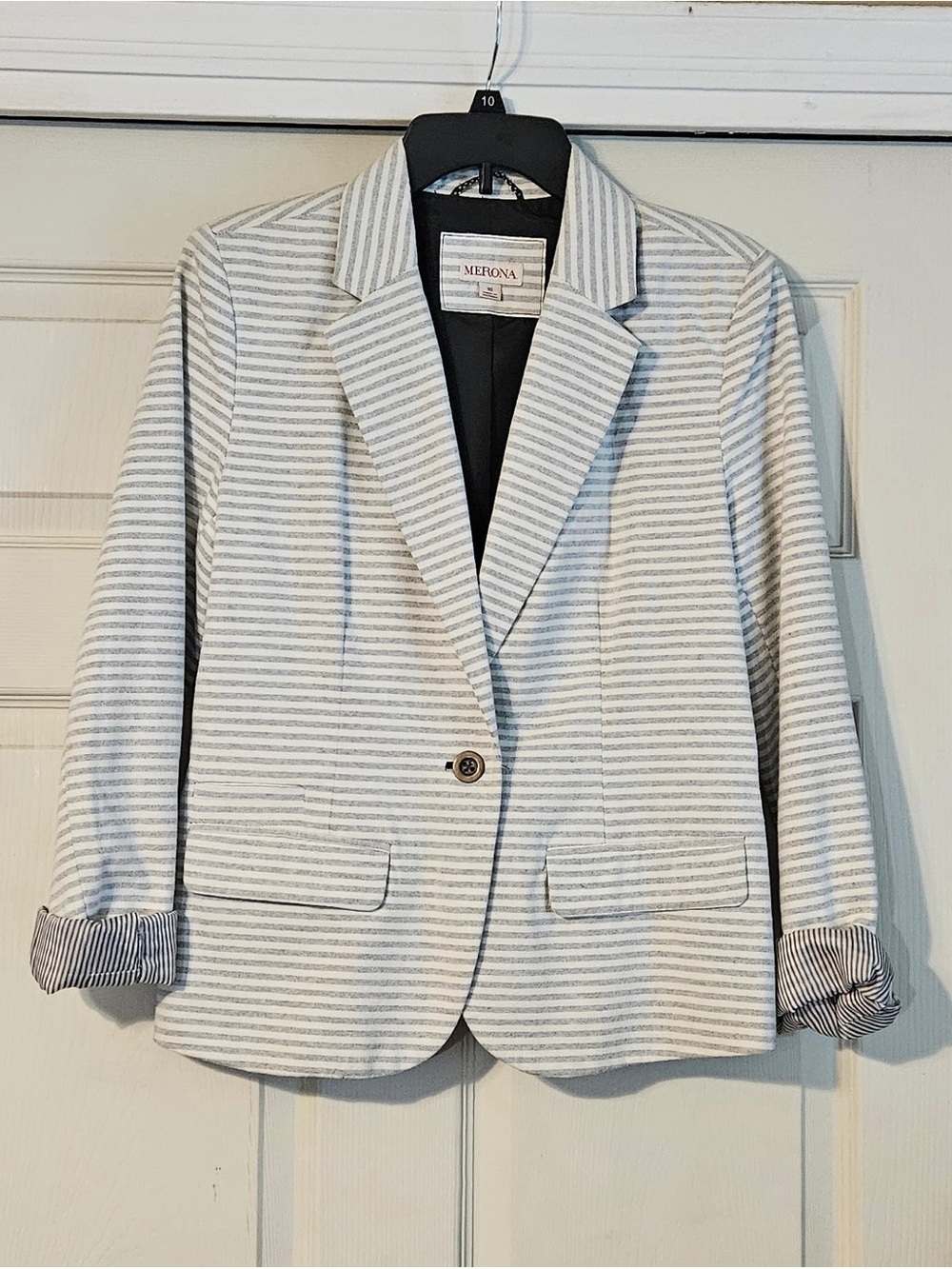 Merona Cream and Light Gray Striped Women Blazer NEW Spring Summer Size 10